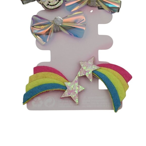 Claires Girls Hair Clips 6 Pack Glittter Unicorns Rainbows Bows - Picture 4 of 5